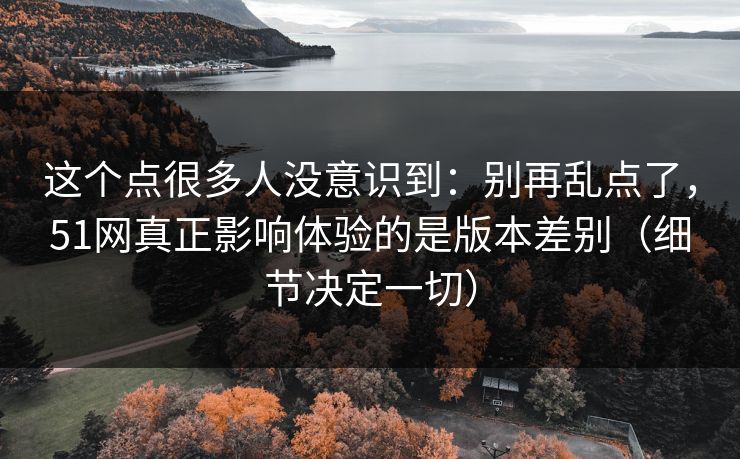 这个点很多人没意识到：别再乱点了，51网真正影响体验的是版本差别（细节决定一切）